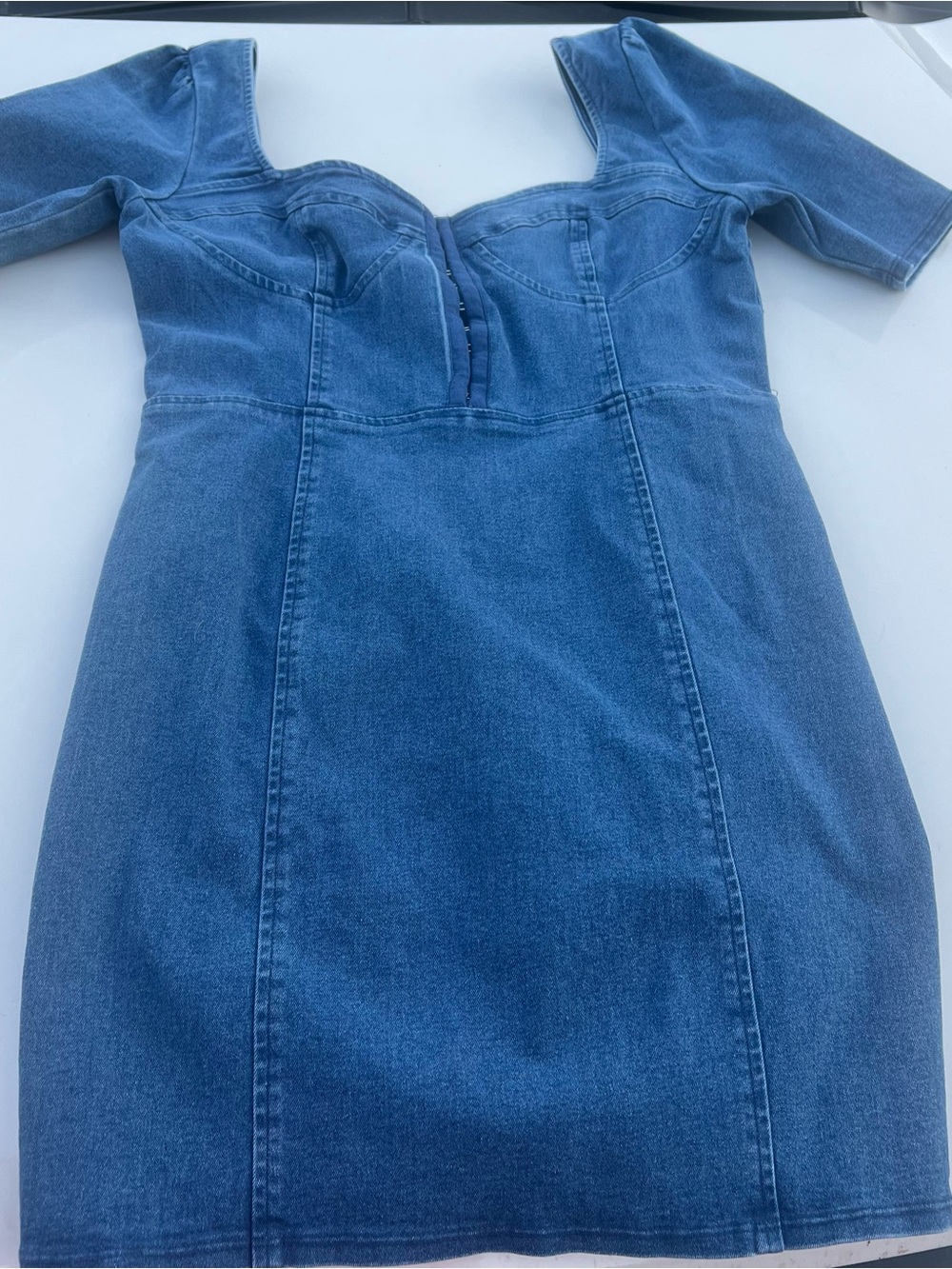 NWT Kittenish Blue Denim Bodycon Mini Dress Corset Bodice Size Medium